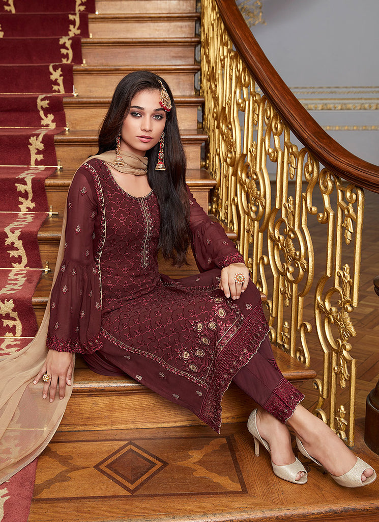 Maroon Pakistani Pant Suit In uk