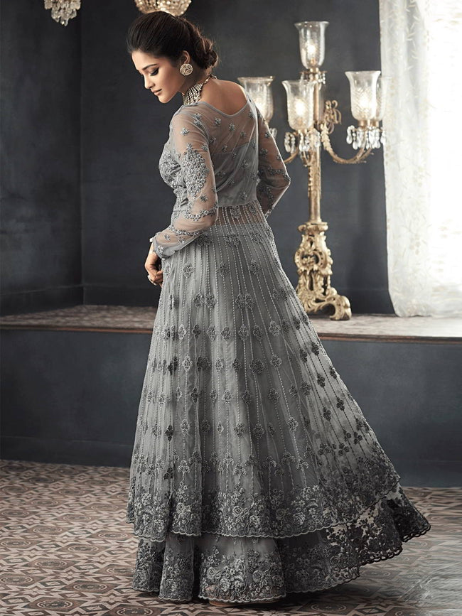 Magnificent grey/silver sparkle beaded crystals long sleeves or sleeveless  ball gown wedding dress - various styles