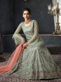 Sea Blue Party Wear Net Anarkali Suit