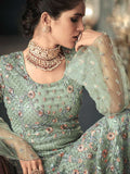 Sea Blue Party Wear Net Anarkali Suit