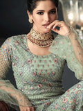 Sea Blue Party Wear Net Anarkali Suit