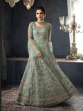 Sea Blue Party Wear Net Anarkali Suit