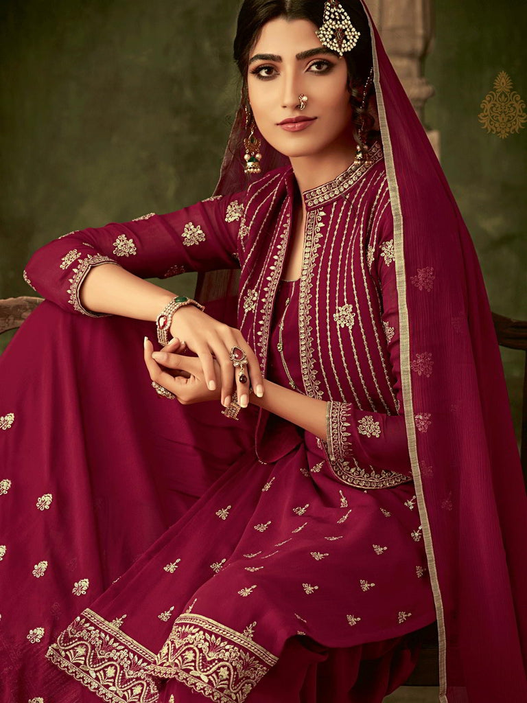 Dark Pink Golden Koti Style Georgette Gharara Suit