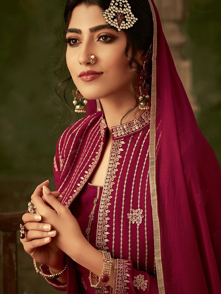 Dark Pink Golden Koti Style Georgette Gharara Suit