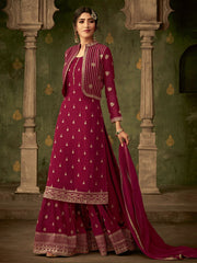 Dark Pink Golden Koti Style Georgette Gharara Suit