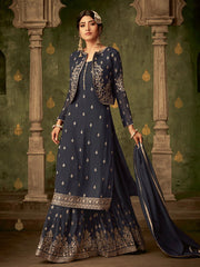 Deep Grey Golden Koti Style Georgette Gharara Suit