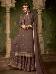 Deep Brown Golden Koti Style Georgette Gharara Suit