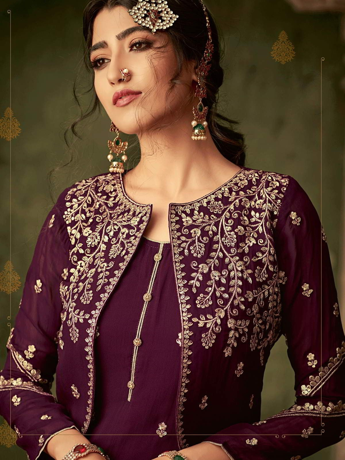 Deep Purple Golden Koti Style Georgette Gharara Suit