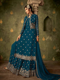Turquoise Golden Koti Style Georgette Gharara Suit