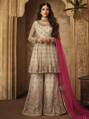 Beige And Pink Designer Anarkali Gharara Suit