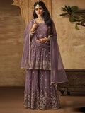 Purple Golden Designer Anarkali Gharara Suit