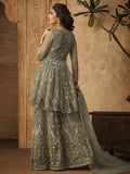 Pale Green Golden Designer Anarkali Gharara Suit