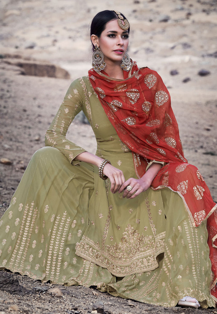 Embroidered Palazzo Suit