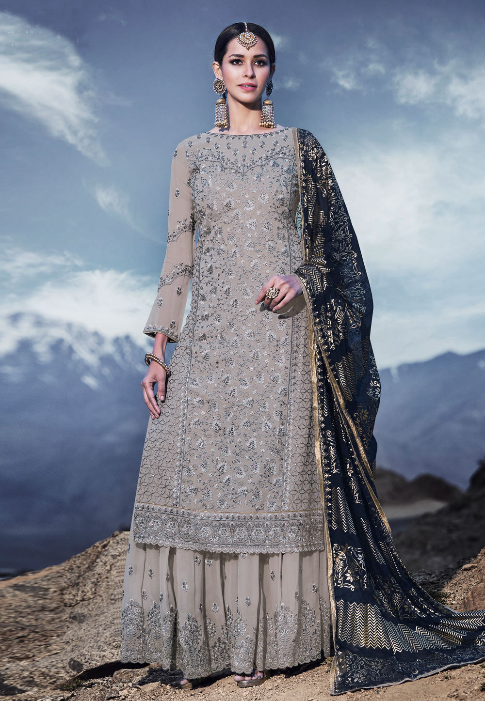 Embroidered Palazzo Suit