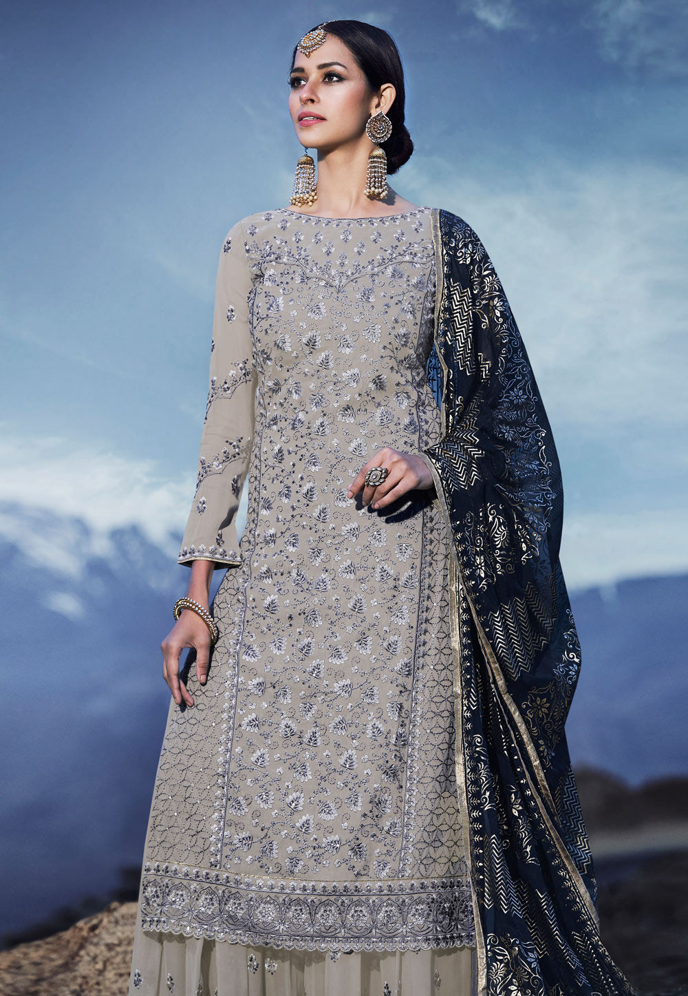 Embroidered Palazzo Suit