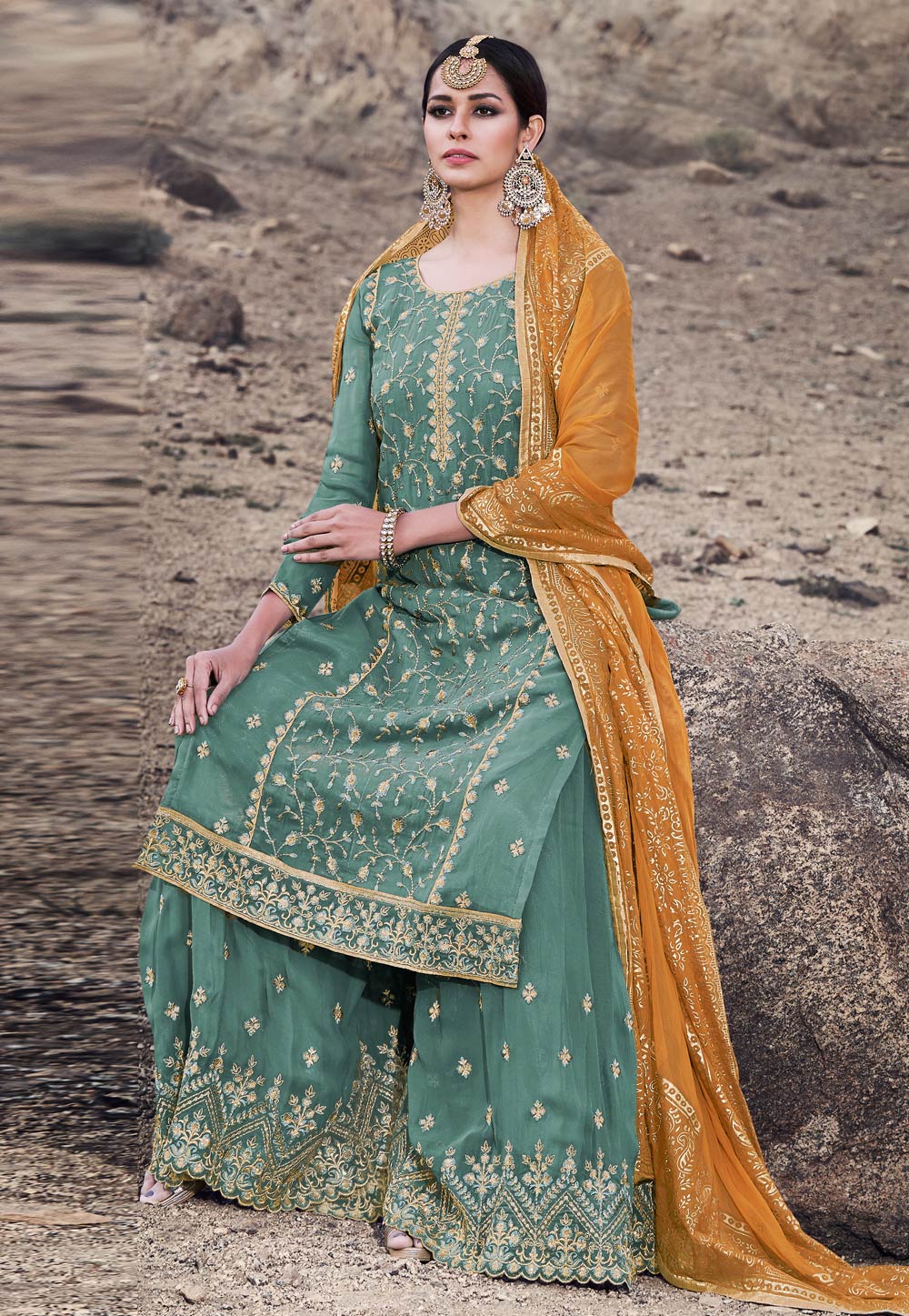 Embroidered Palazzo Suit
