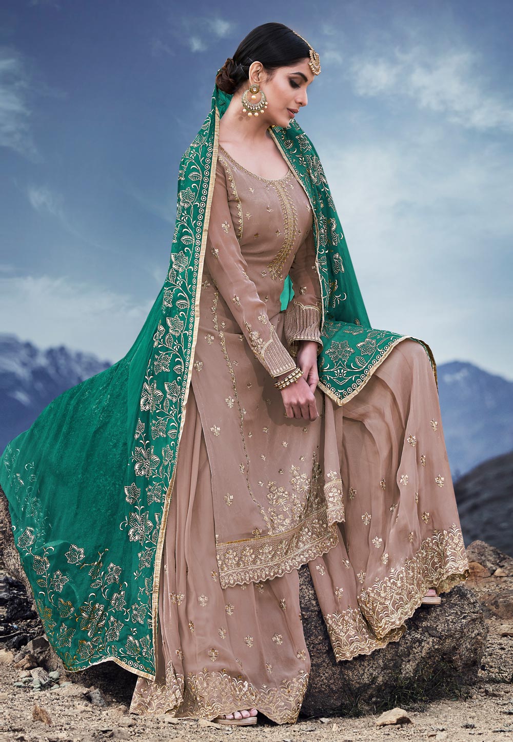 Embroidered Palazzo Suit