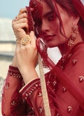 Red Golden Embroidered Designer Gharara Suit