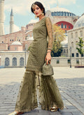Olive Green Embroidered Designer Gharara Suit