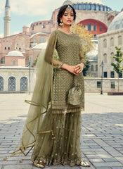 Olive Green Designer Gharara Suit