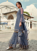 Blue Ethnic Embroidered Designer Gharara Suit