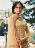 Beige Golden Embroidered Designer Gharara Suit, Salwar Kameez