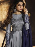 Silver And Blue Embroidered Anarkali Gown