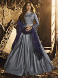 Silver And Blue Embroidered Anarkali Gown
