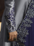 Silver And Blue Embroidered Anarkali Gown