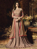 Rustic Brown Floral Satin Anarkali Gown