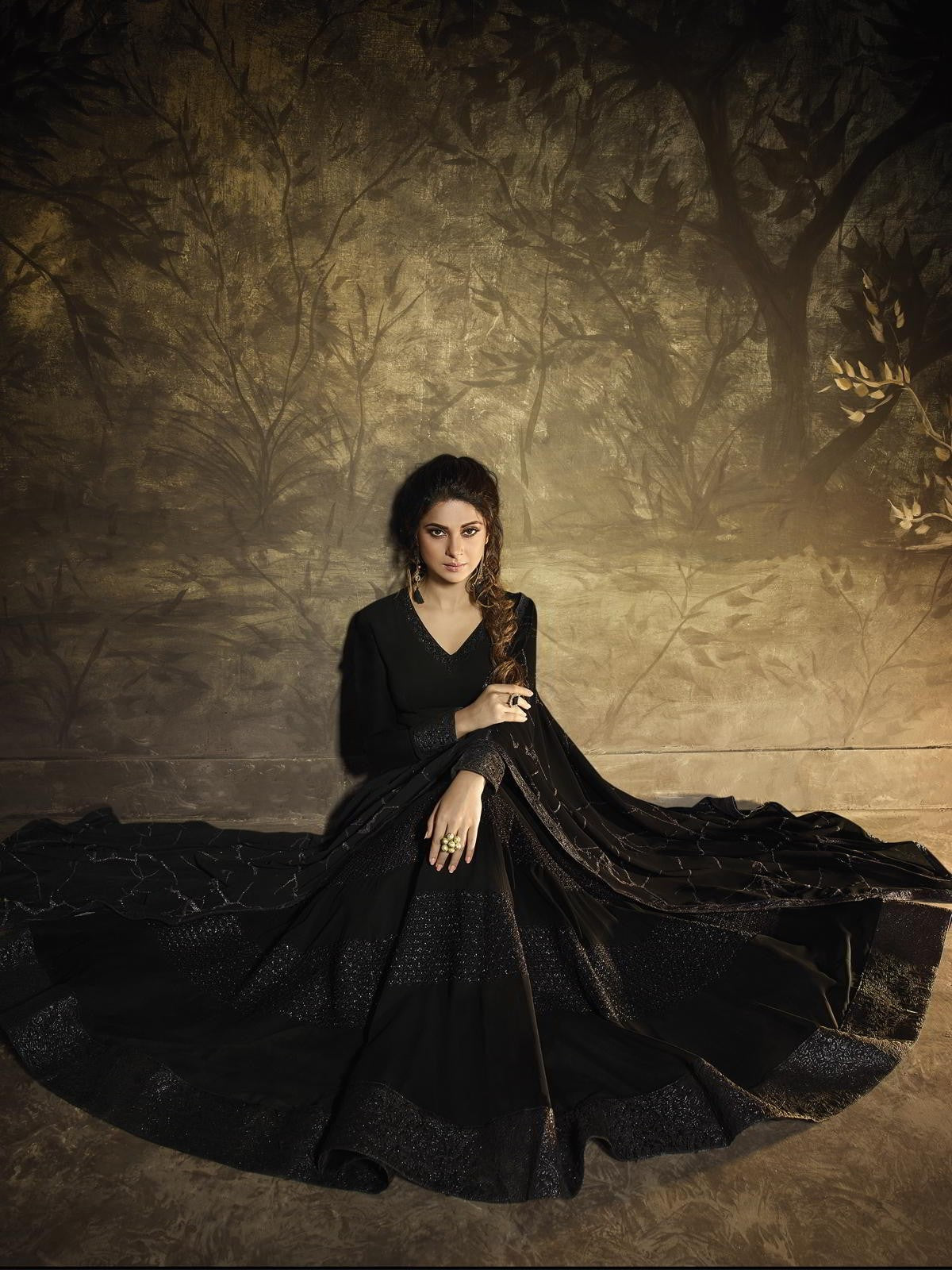 Black Golden Detail Anarkali Gown