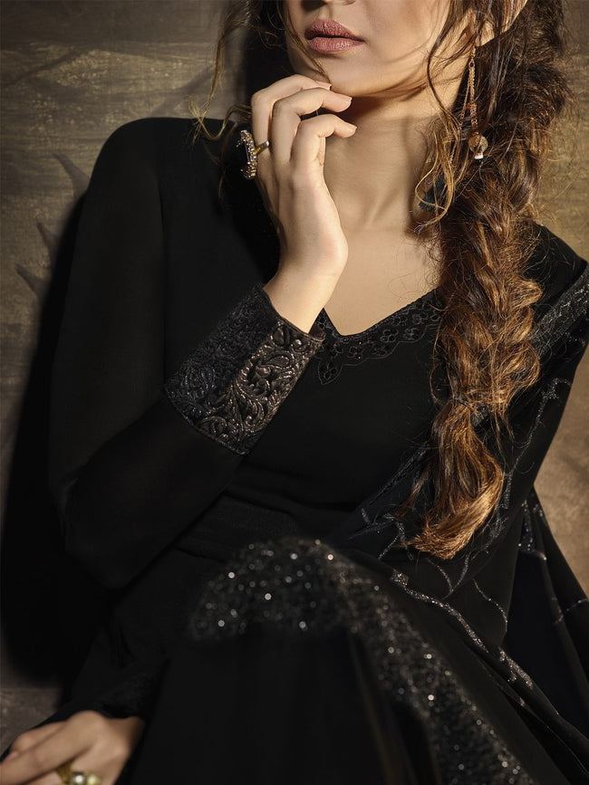 Black Golden Detail Anarkali Gown