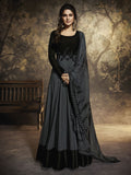 Grey And Black Minimalist Embroidered Party Wear Anarkali Suit