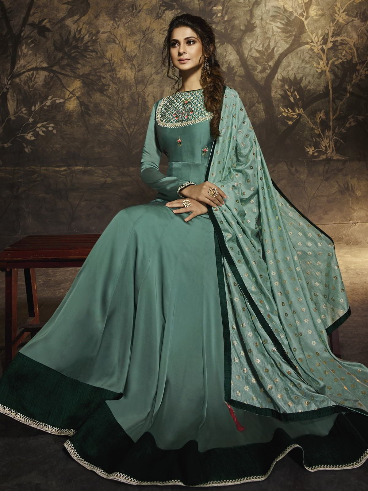 Peacock Blue Designer Heavy Embroidered Wedding Anarkali Gown | Dresses for  work, Anarkali gown, Embroidered gown