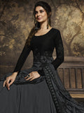 Grey And Black Party Wear Anarkali Suit