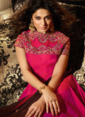 Hot Pink Golden Embroidered Silk Anarkali Suit