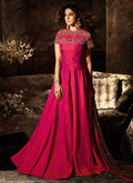 Hot Pink Golden Embroidered Silk Anarkali Suit