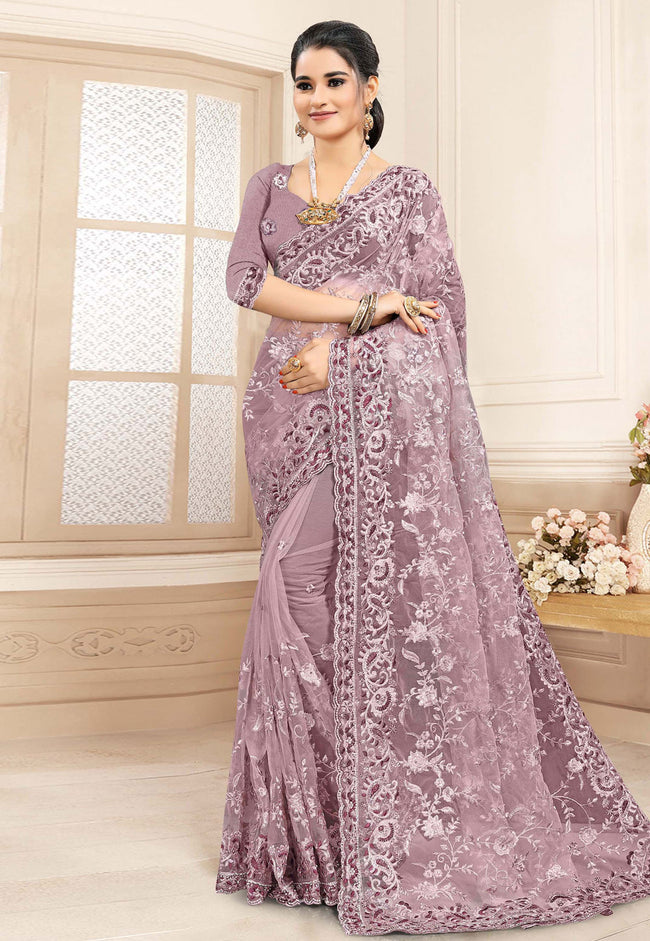 Blush Pink Embroidered Party Wear Saree