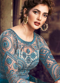 Mystic Blue Minimalist Embroidered Designer Gown, Salwar Kameez
