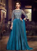 Indian Clothes - Mystic Blue Minimalist Embroidered Designer Gown