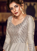 Dusky Cream Minimalist Embroidered Designer Gown, Salwar Kameez