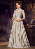 Indian Clothes - Dusky Cream Minimalist Embroidered Designer Gown