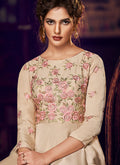 Biscuit Beige Minimalist Embroidered Designer Gown, Salwar Kameez