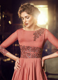 Rustic Red Minimalist Embroidered Designer Gown, Salwar Kameez