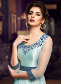 Sky Blue Minimalist Embroidered Designer Gown, Salwar Kameez