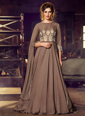 Indian Clothes - Light Brown Minimalist Embroidered Designer Gown