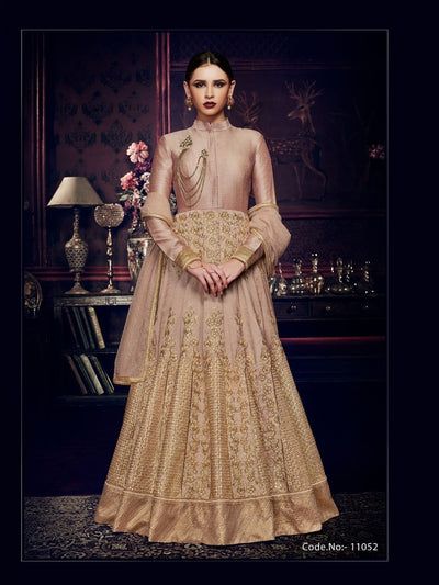 Beige Embroidered Silk Anarkali Suit