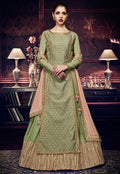 Olive Green Embroidered Layered Anarkali Suit