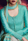 Turquoise Green Anarkali Lehenga Style Suit In usa