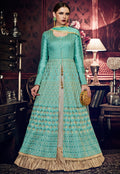 Turquoise Green Designer Anarkali Lehenga Style Suit